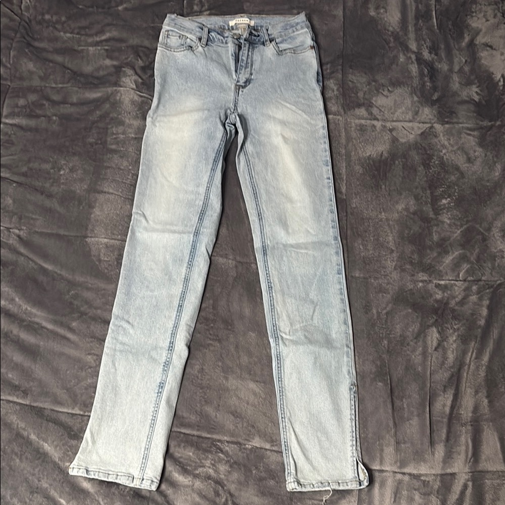 PacSun Blue Skinny Jeans with Faded Details and Side Slit